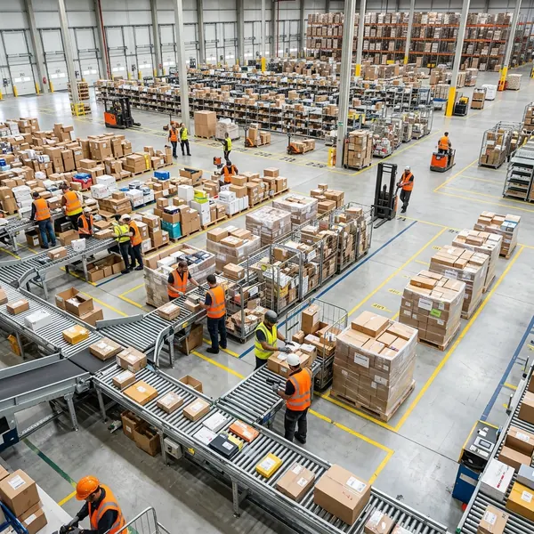 Warehouse team sorting and consolidating cartons for LCL groupage shipments